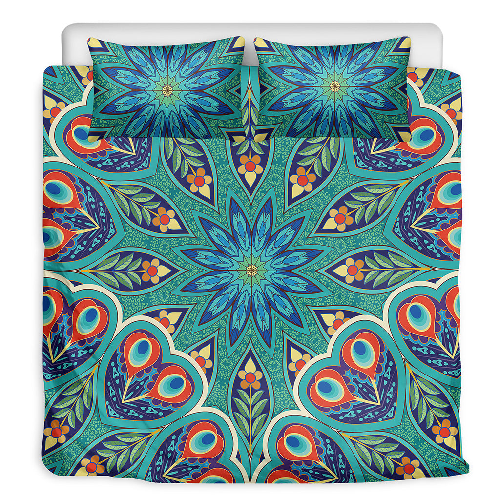 Peacock Feather Floral Pattern Print Duvet Cover Bedding Set