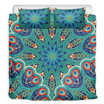 Peacock Feather Floral Pattern Print Duvet Cover Bedding Set