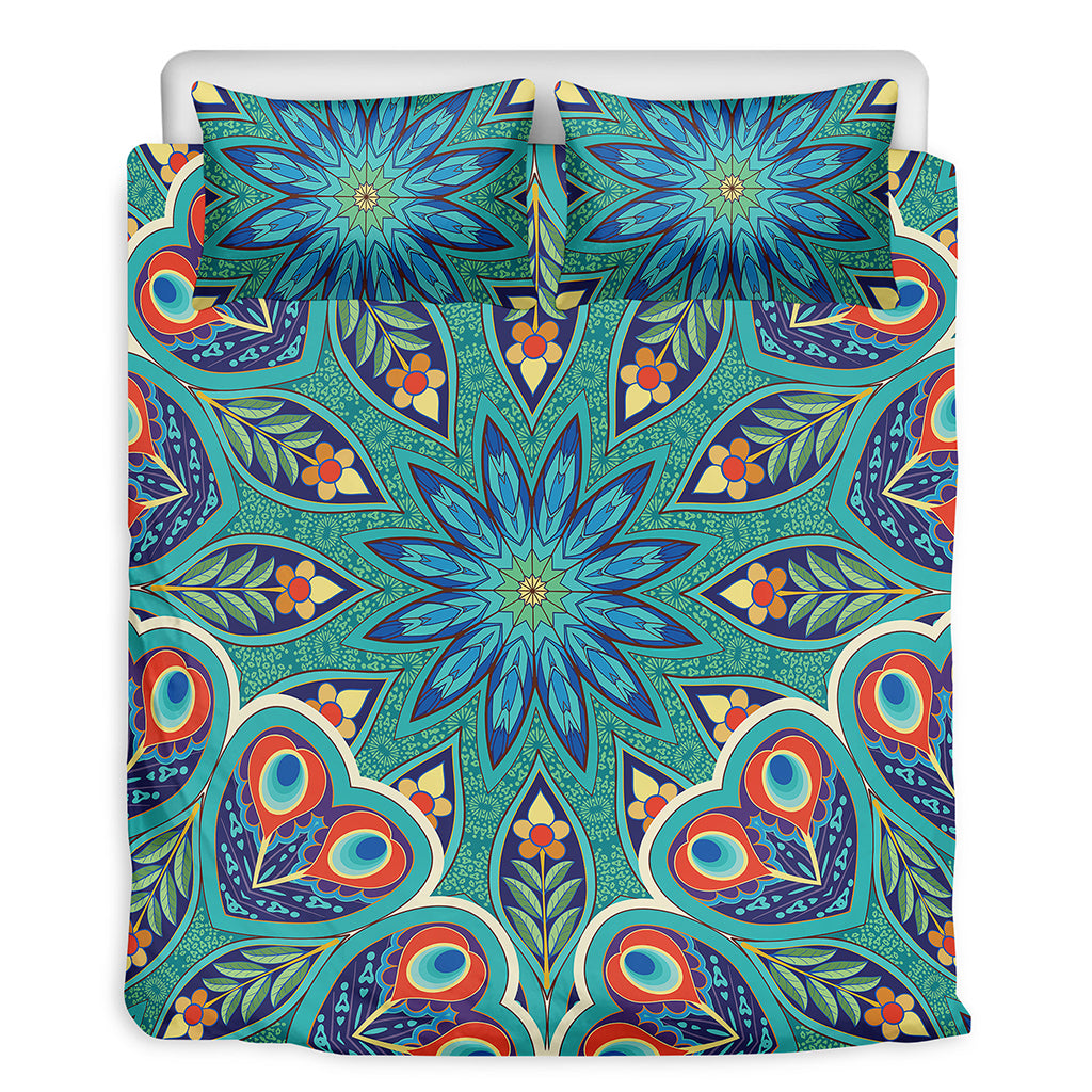 Peacock Feather Floral Pattern Print Duvet Cover Bedding Set