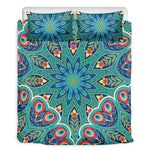 Peacock Feather Floral Pattern Print Duvet Cover Bedding Set