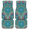 Peacock Feather Floral Pattern Print Front and Back Car Floor Mats