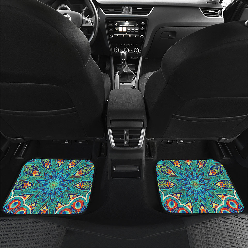 Peacock Feather Floral Pattern Print Front and Back Car Floor Mats