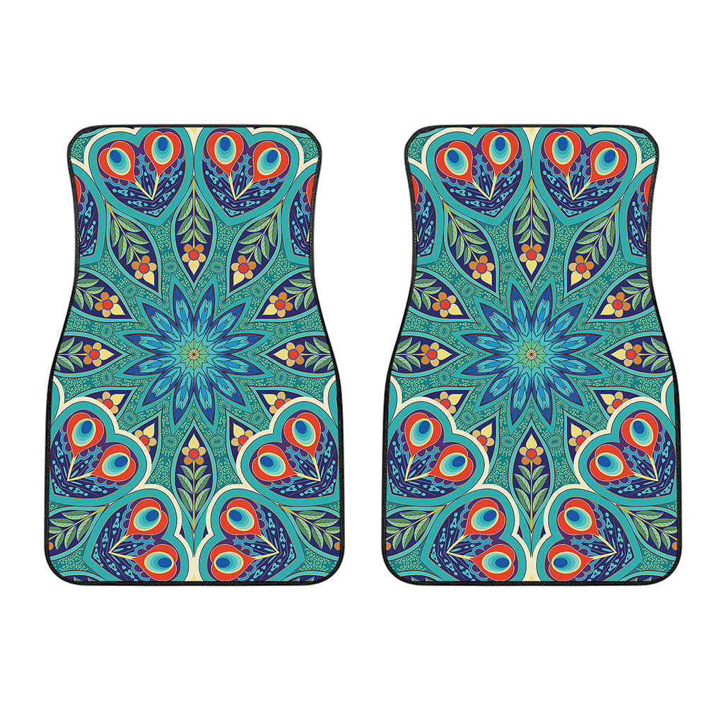 Peacock Feather Floral Pattern Print Front Car Floor Mats