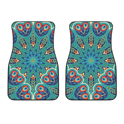 Peacock Feather Floral Pattern Print Front Car Floor Mats