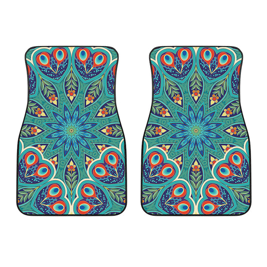 Peacock Feather Floral Pattern Print Front Car Floor Mats