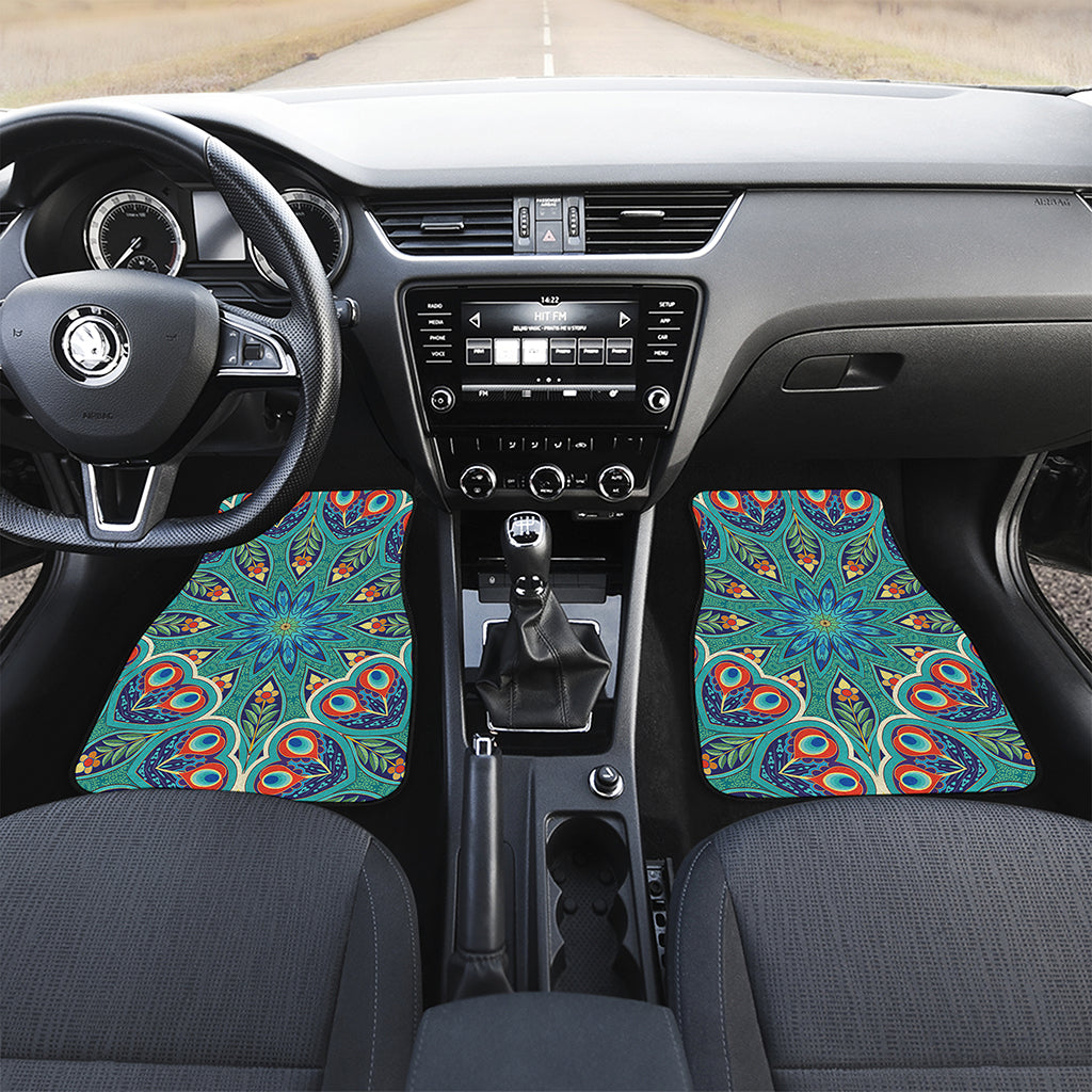 Peacock Feather Floral Pattern Print Front Car Floor Mats