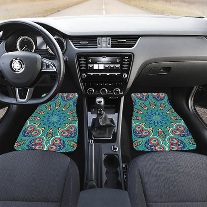 Peacock Feather Floral Pattern Print Front Car Floor Mats