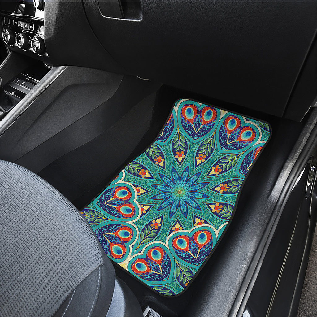 Peacock Feather Floral Pattern Print Front Car Floor Mats
