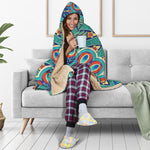 Peacock Feather Floral Pattern Print Hooded Blanket
