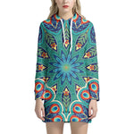 Peacock Feather Floral Pattern Print Hoodie Dress