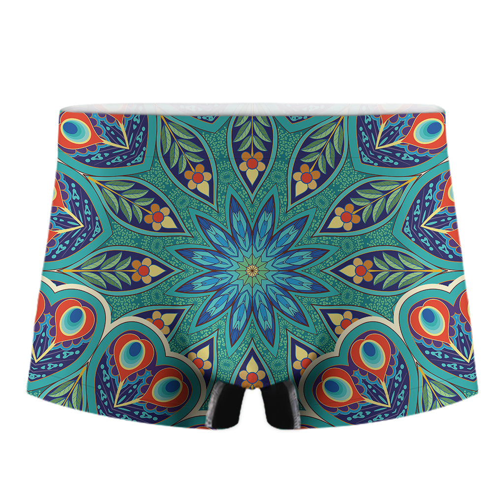 Peacock Feather Floral Pattern Print Men's Boxer Briefs