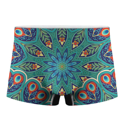 Peacock Feather Floral Pattern Print Men's Boxer Briefs
