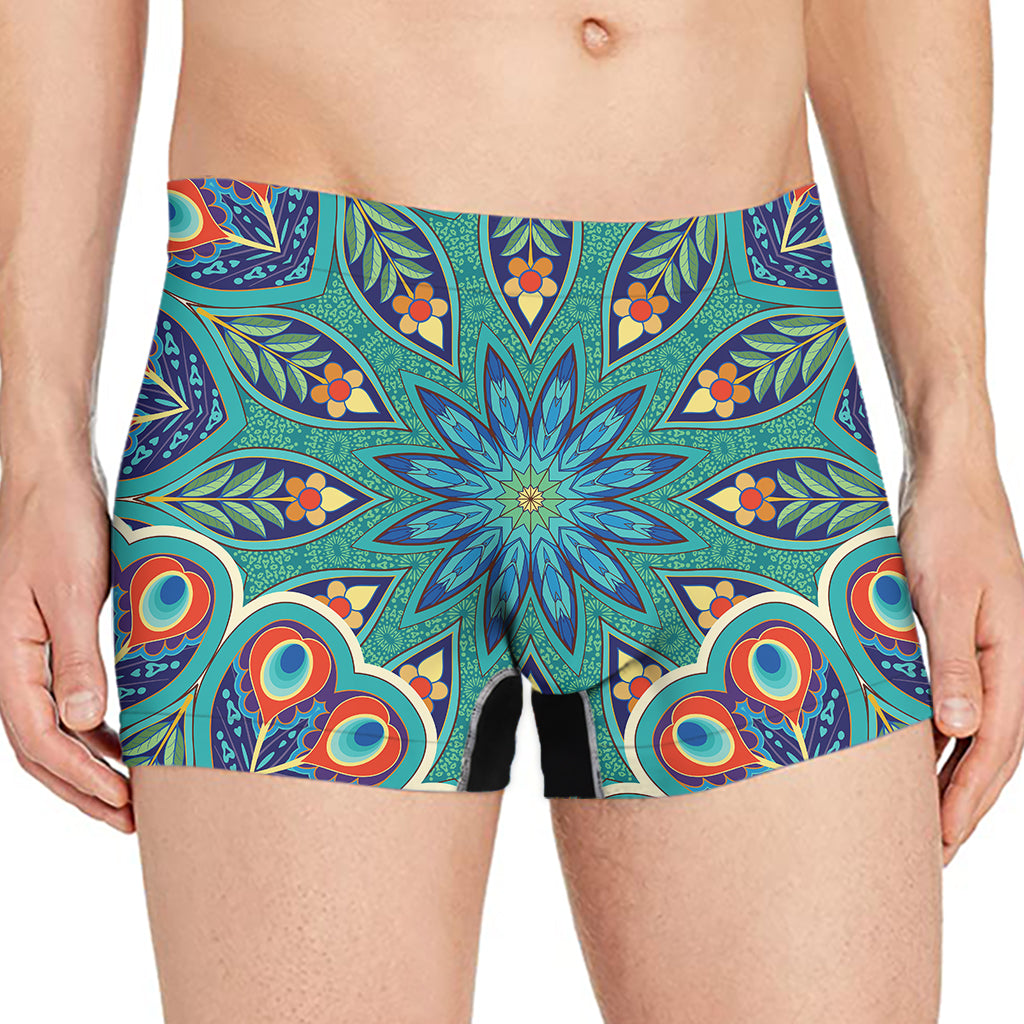 Peacock Feather Floral Pattern Print Men's Boxer Briefs