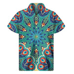Peacock Feather Floral Pattern Print Men's Short Sleeve Shirt