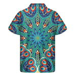 Peacock Feather Floral Pattern Print Men's Short Sleeve Shirt