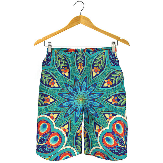 Peacock Feather Floral Pattern Print Men's Shorts