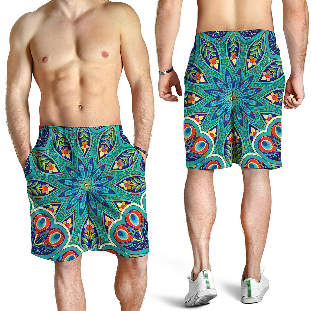 Peacock Feather Floral Pattern Print Men's Shorts