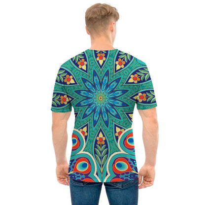 Peacock Feather Floral Pattern Print Men's T-Shirt