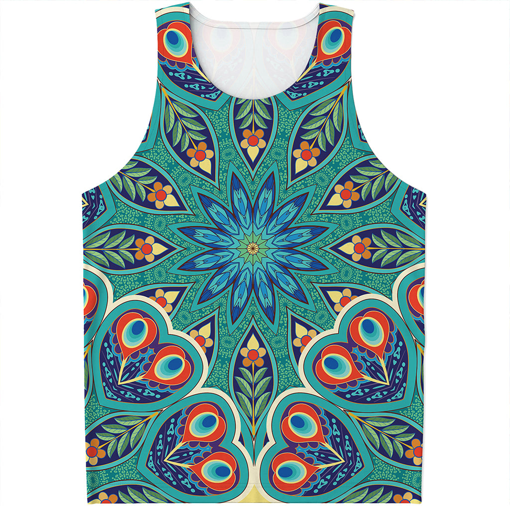 Peacock Feather Floral Pattern Print Men's Tank Top