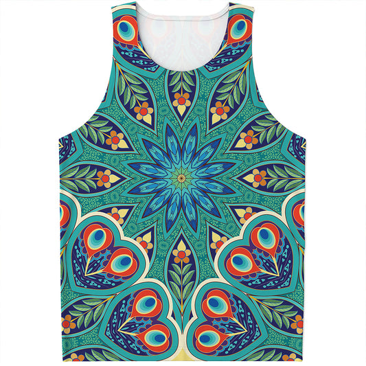 Peacock Feather Floral Pattern Print Men's Tank Top