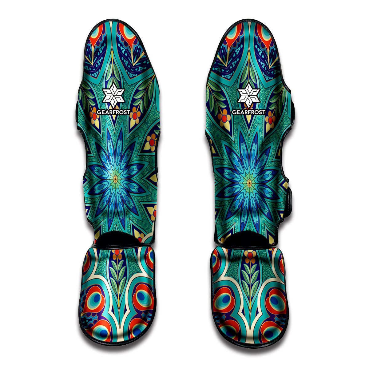 Peacock Feather Floral Pattern Print Muay Thai Shin Guard