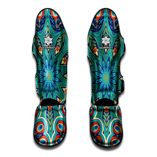 Peacock Feather Floral Pattern Print Muay Thai Shin Guard