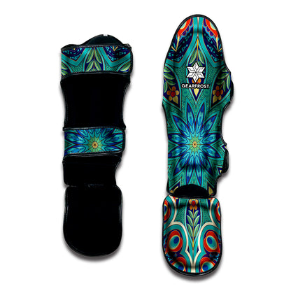 Peacock Feather Floral Pattern Print Muay Thai Shin Guard