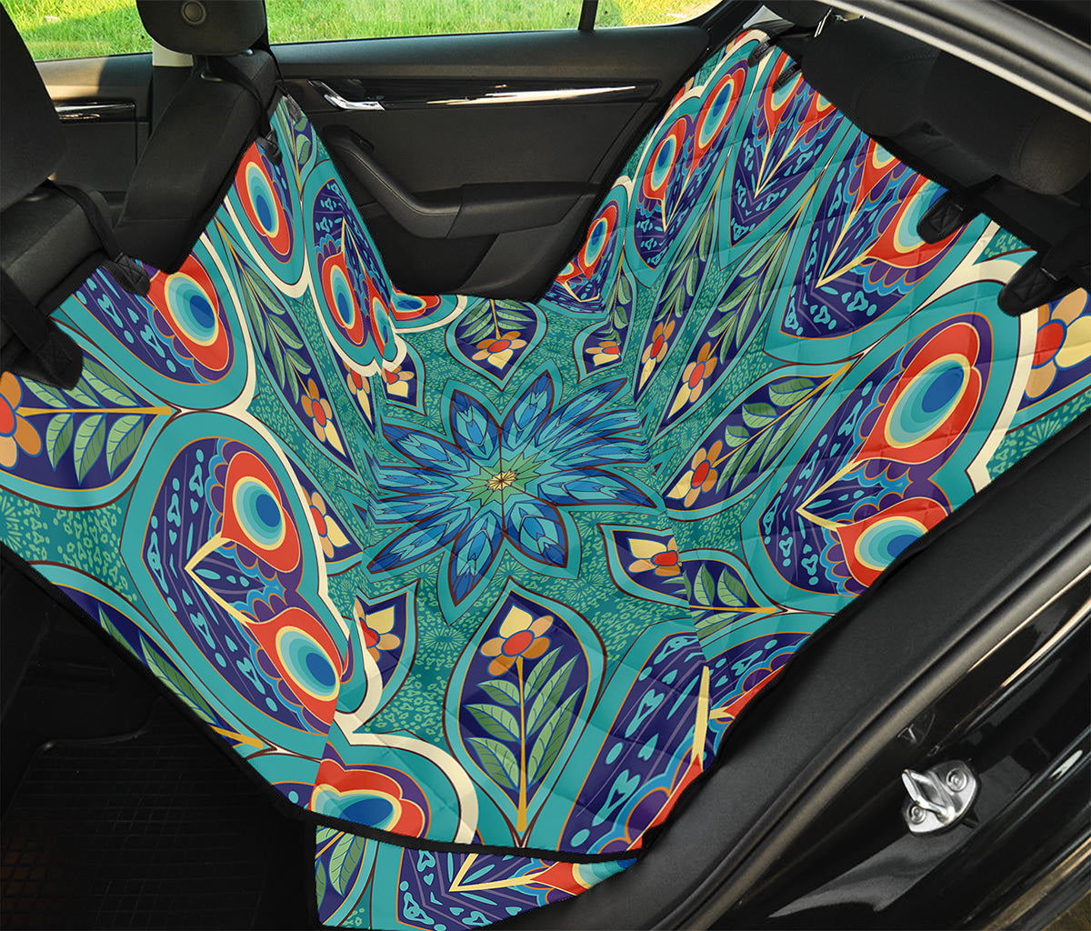 Peacock Feather Floral Pattern Print Pet Car Back Seat Cover