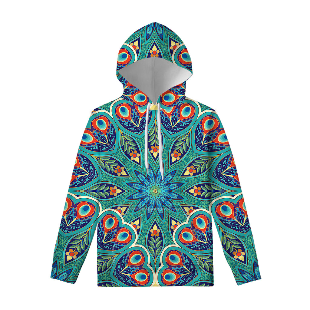 Peacock Feather Floral Pattern Print Pullover Hoodie