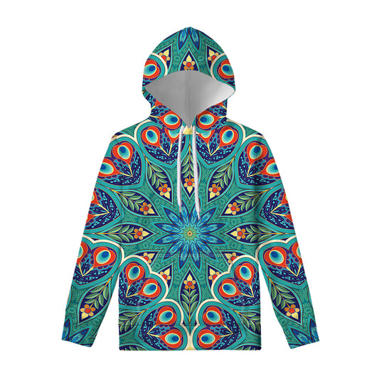 Peacock Feather Floral Pattern Print Pullover Hoodie