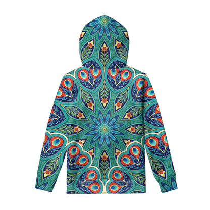 Peacock Feather Floral Pattern Print Pullover Hoodie
