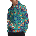 Peacock Feather Floral Pattern Print Pullover Hoodie