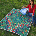 Peacock Feather Floral Pattern Print Quilt