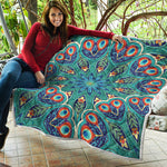 Peacock Feather Floral Pattern Print Quilt