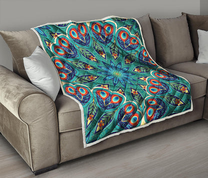 Peacock Feather Floral Pattern Print Quilt