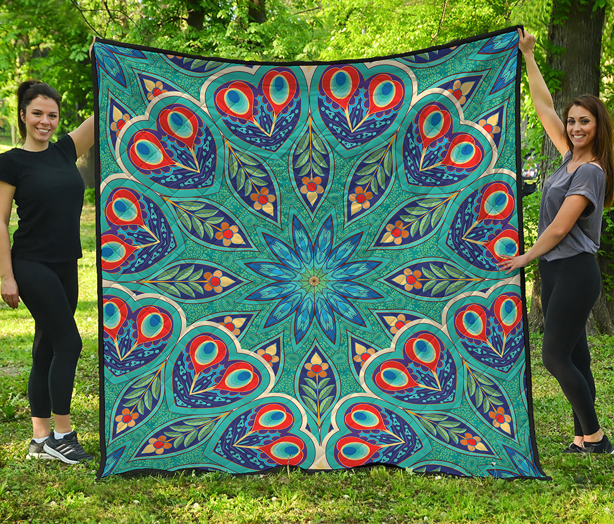 Peacock Feather Floral Pattern Print Quilt