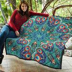 Peacock Feather Floral Pattern Print Quilt