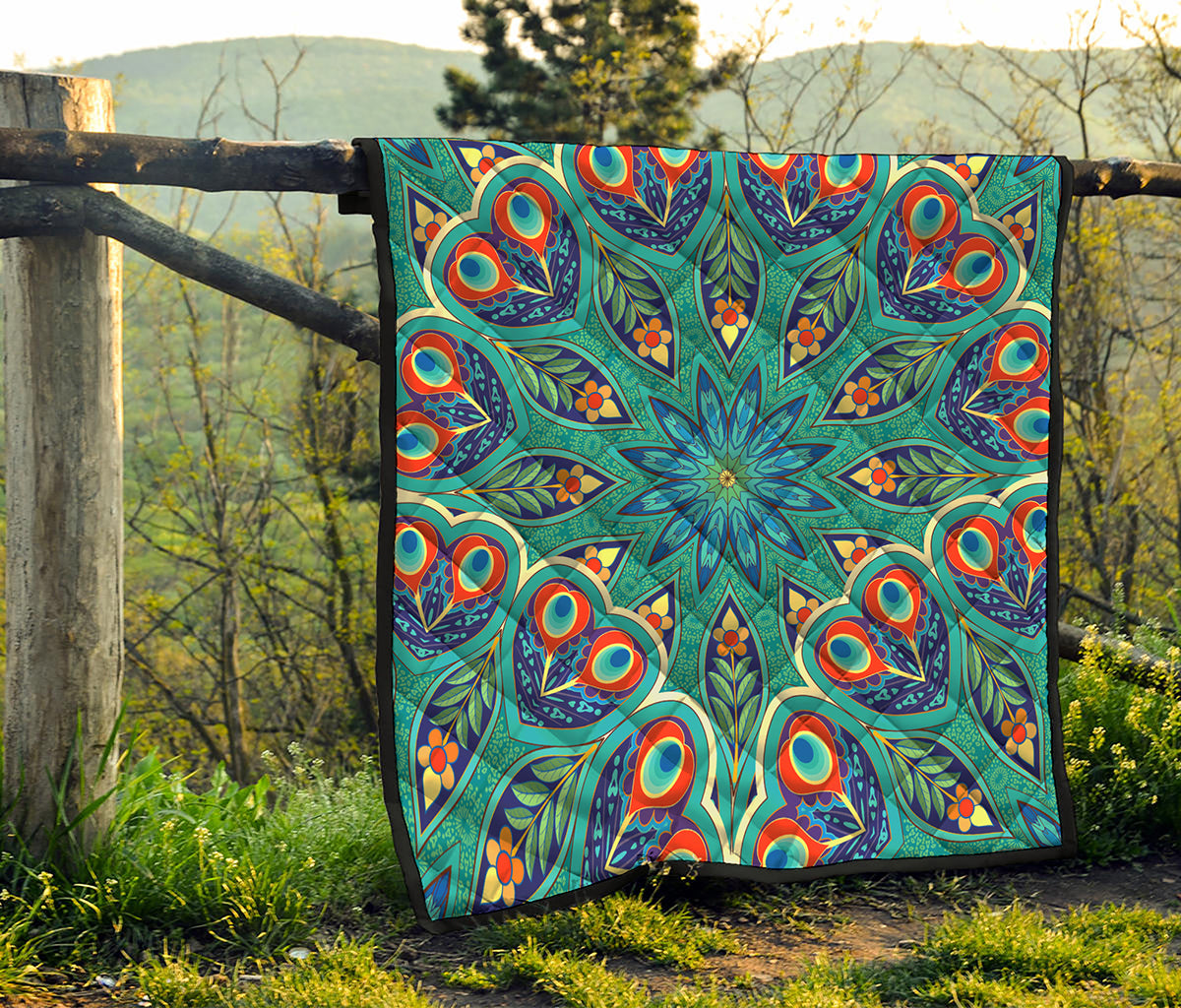 Peacock Feather Floral Pattern Print Quilt