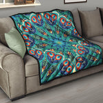 Peacock Feather Floral Pattern Print Quilt