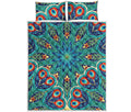 Peacock Feather Floral Pattern Print Quilt Bed Set