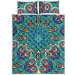 Peacock Feather Floral Pattern Print Quilt Bed Set