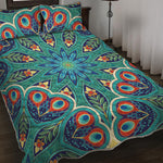 Peacock Feather Floral Pattern Print Quilt Bed Set