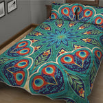 Peacock Feather Floral Pattern Print Quilt Bed Set