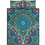 Peacock Feather Floral Pattern Print Quilt Bed Set