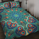 Peacock Feather Floral Pattern Print Quilt Bed Set