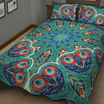 Peacock Feather Floral Pattern Print Quilt Bed Set