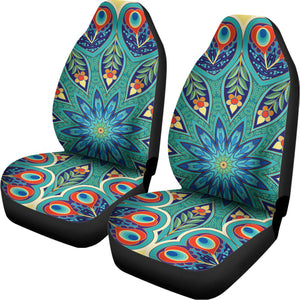 Peacock Feather Floral Pattern Print Universal Fit Car Seat Covers