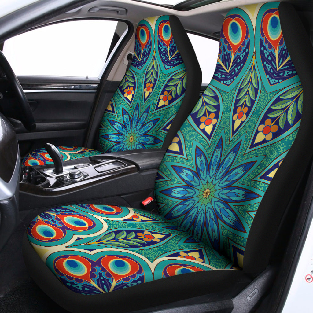 Peacock Feather Floral Pattern Print Universal Fit Car Seat Covers