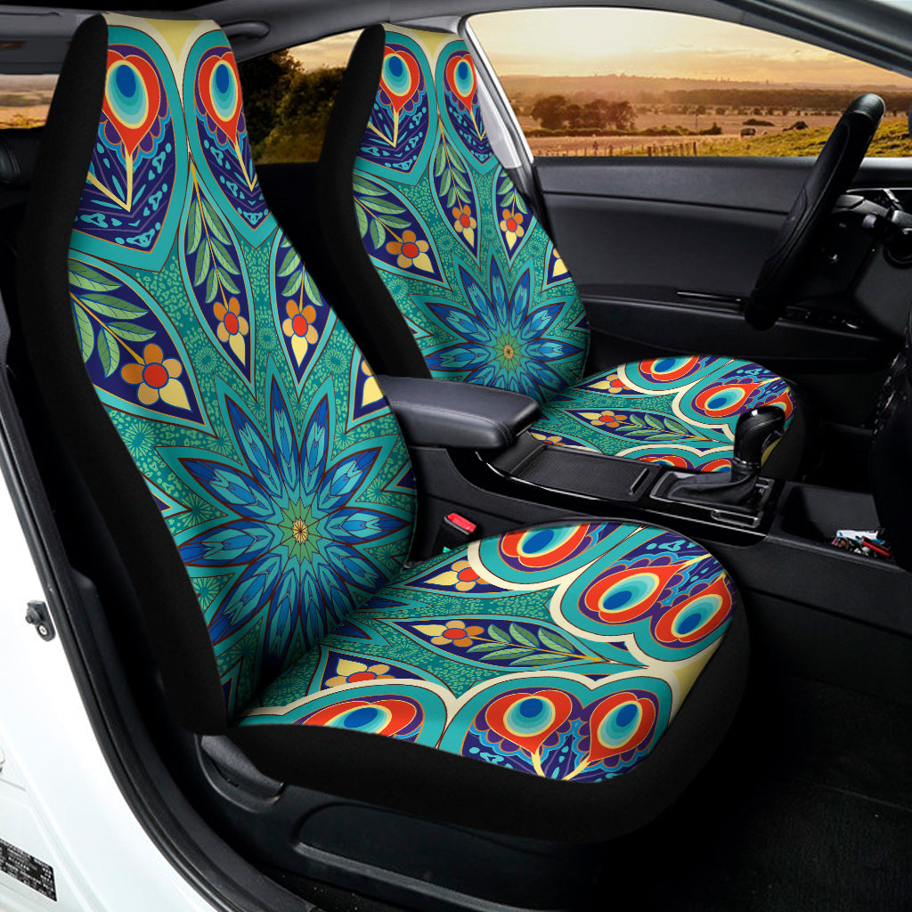 Peacock Feather Floral Pattern Print Universal Fit Car Seat Covers