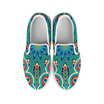 Peacock Feather Floral Pattern Print White Slip On Shoes